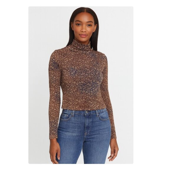 Peruvian Connection Shirt Womens Small Brown Floral Turtleneck Long Sleeve - Picture 1 of 5